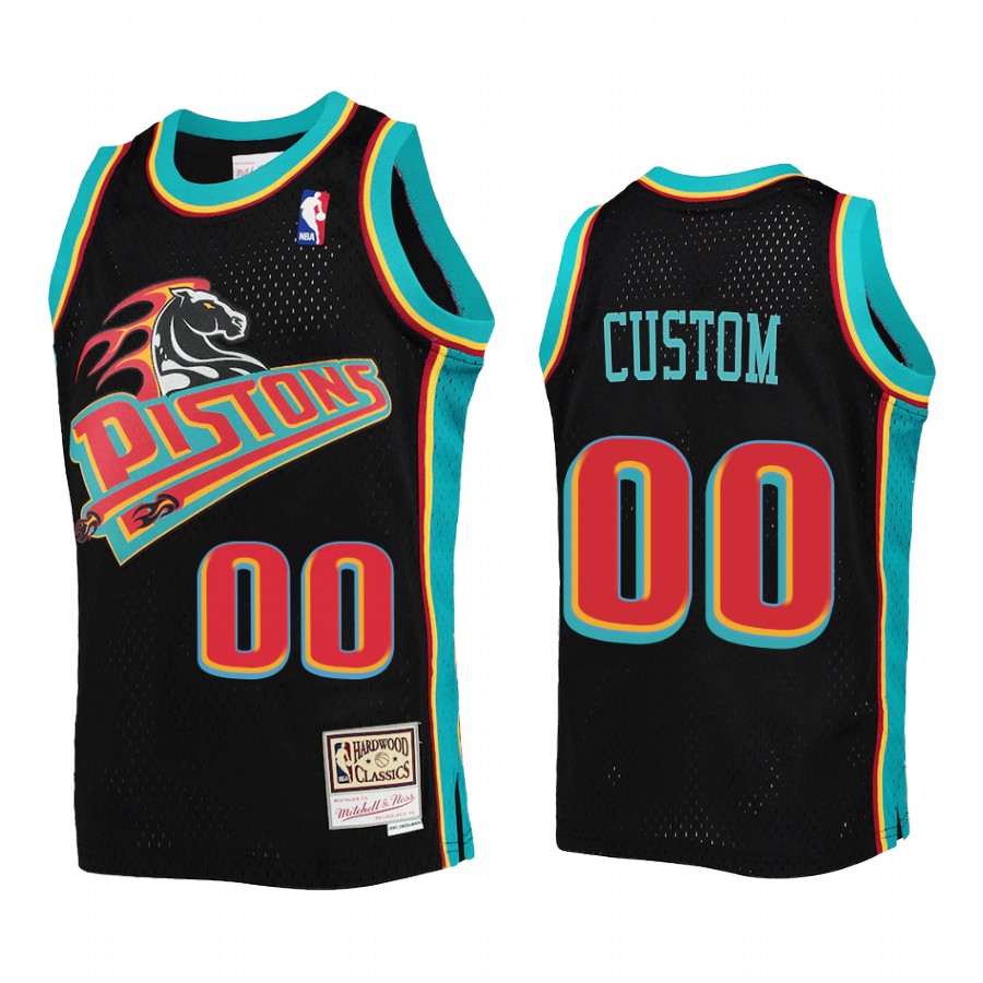 Youth Custom Detroit Pistons Black Reload Jersey Hardwood Classics
