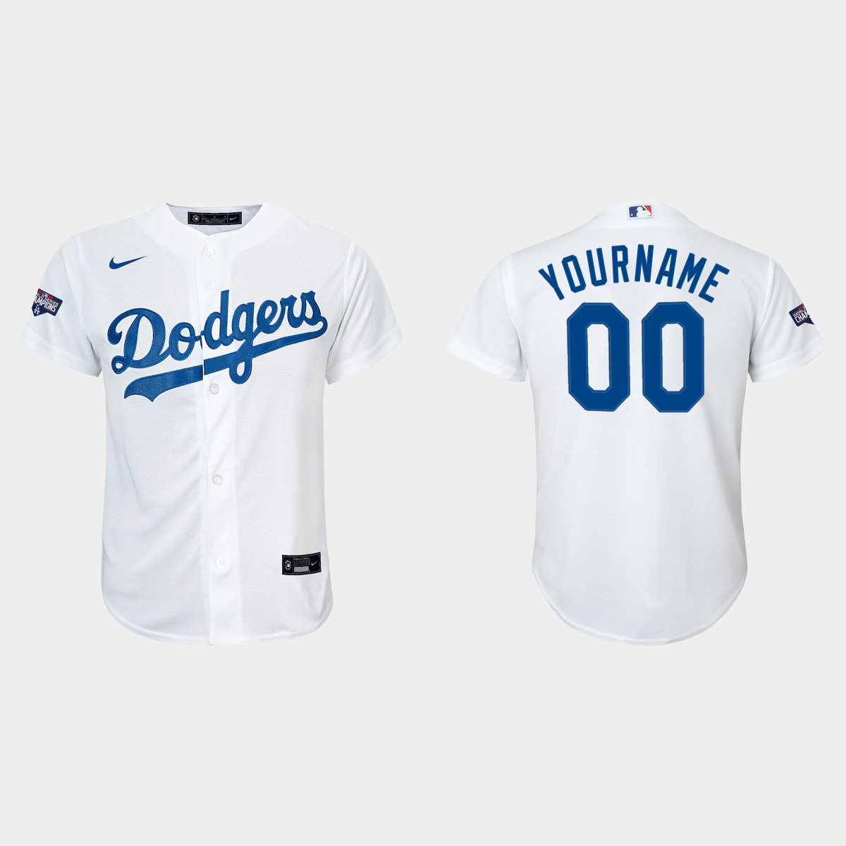 Youth Los Angeles Dodgers #00 Custom White 2020 World Series Champions Home Player Jersey