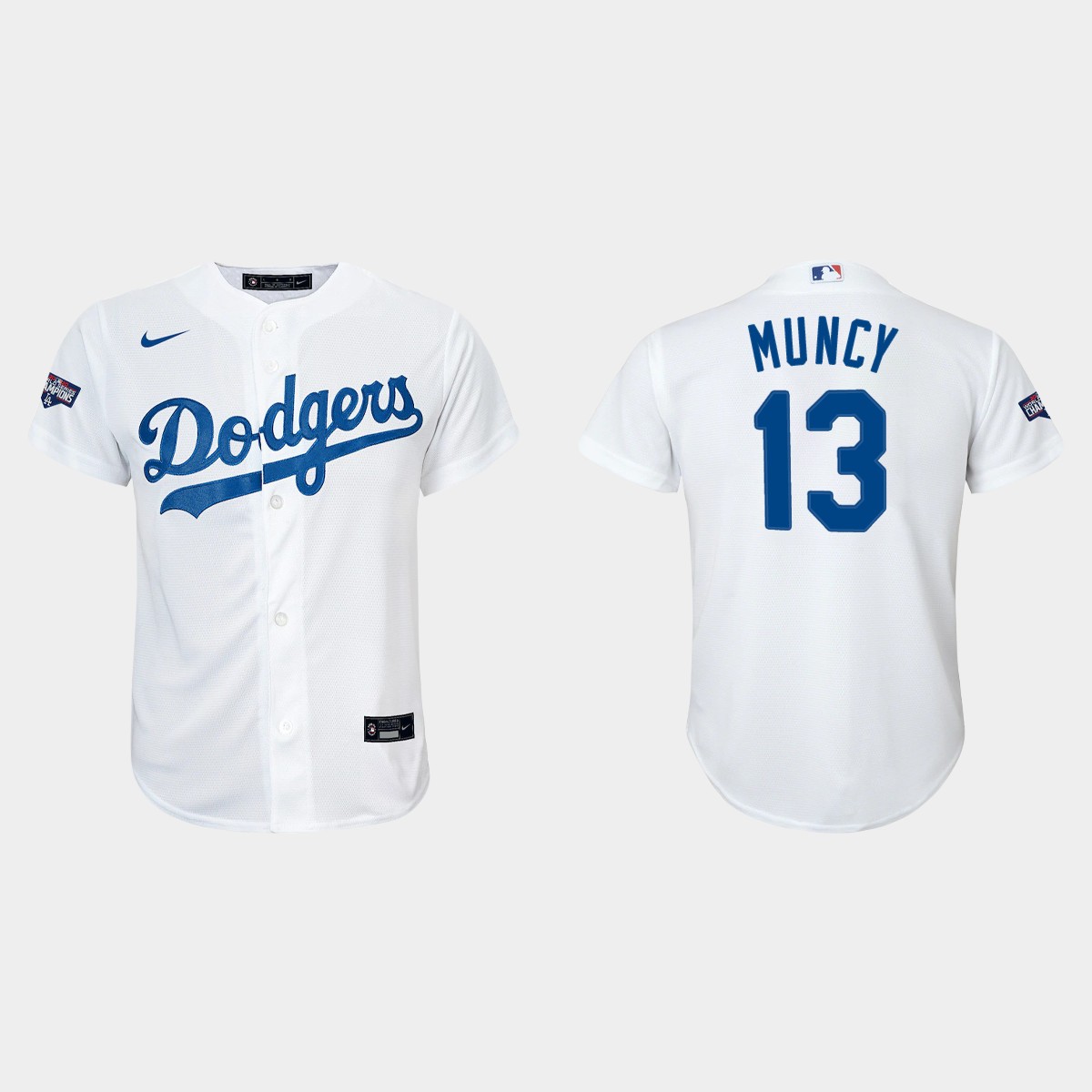 Youth Los Angeles Dodgers #13 Max Muncy White 2020 World Series Champions Home Player Jersey