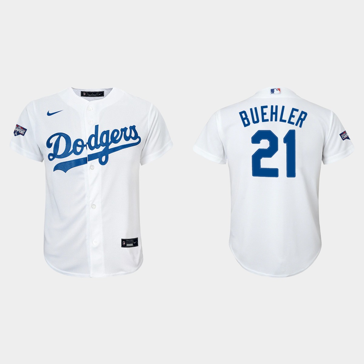 Youth Los Angeles Dodgers #21 Walker Buehler White 2020 World Series Champions Home Player Jersey