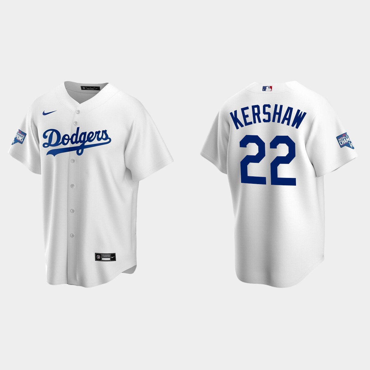 Youth Los Angeles Dodgers #22 Clayton Kershaw White 2020 World Series Champions Home Jersey