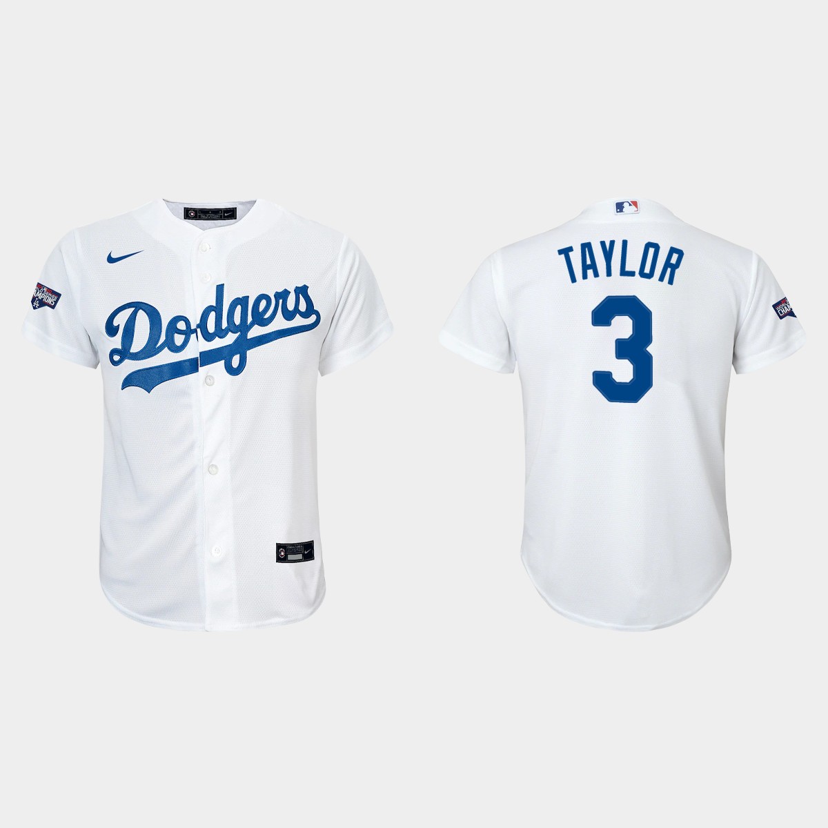 Youth Los Angeles Dodgers #3 Chris Taylor White 2020 World Series Champions Home Player Jersey