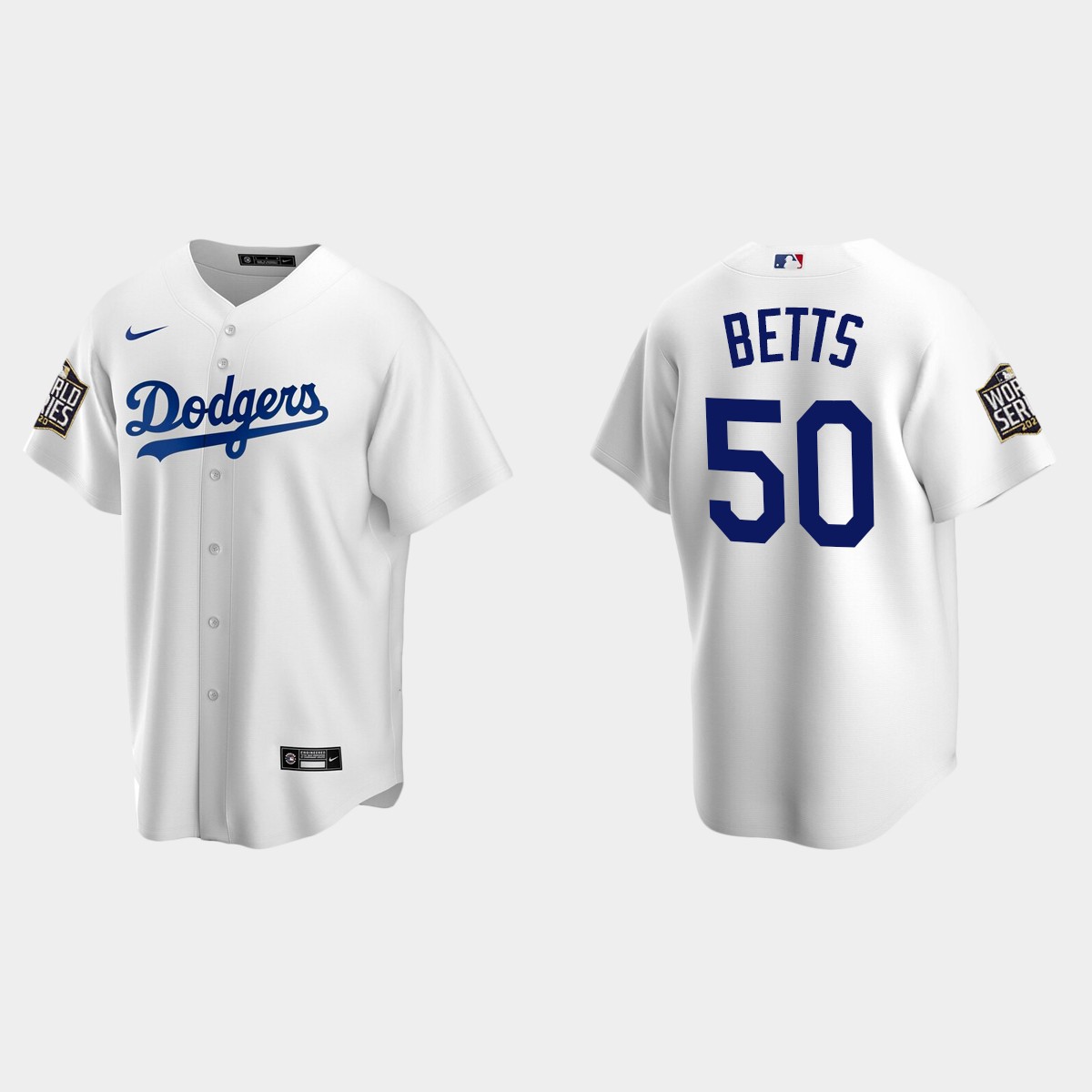 Youth Los Angeles Dodgers #50 Mookie Betts 2020 World Series Home Jersey - White