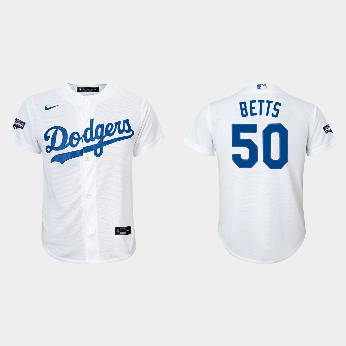Youth Los Angeles Dodgers #50 Mookie Betts White 2020 World Series Champions Home Player Jersey