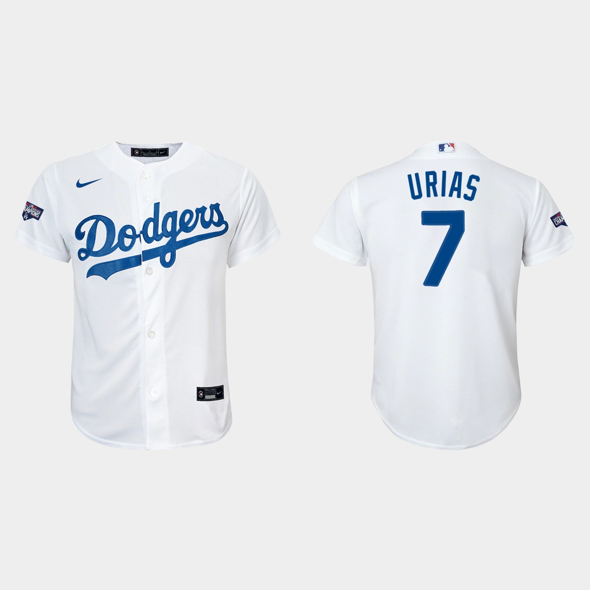 Youth Los Angeles Dodgers #7 Julio Urias White 2020 World Series Champions Home Player Jersey