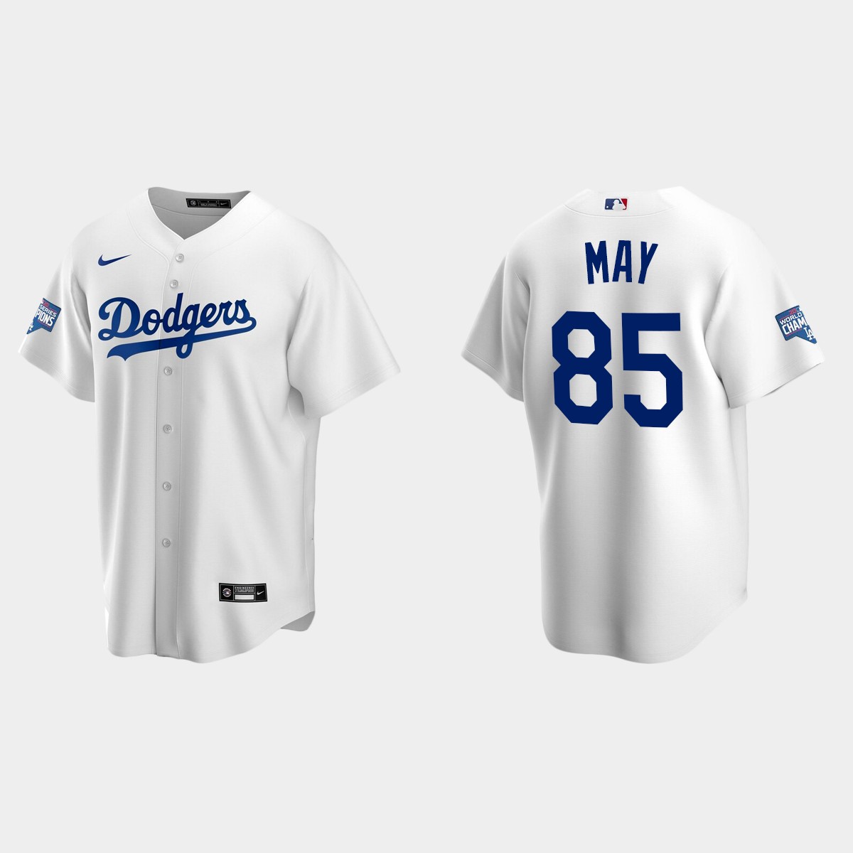 Youth Los Angeles Dodgers #85 Dustin May White 2020 World Series Champions Home Jersey