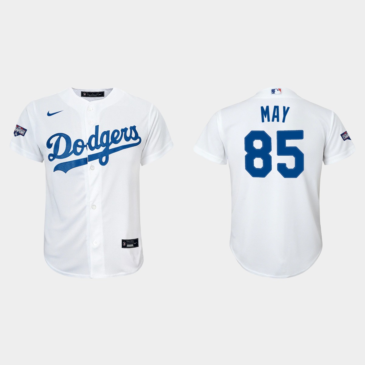 Youth Los Angeles Dodgers #85 Dustin May White 2020 World Series Champions Home Player Jersey