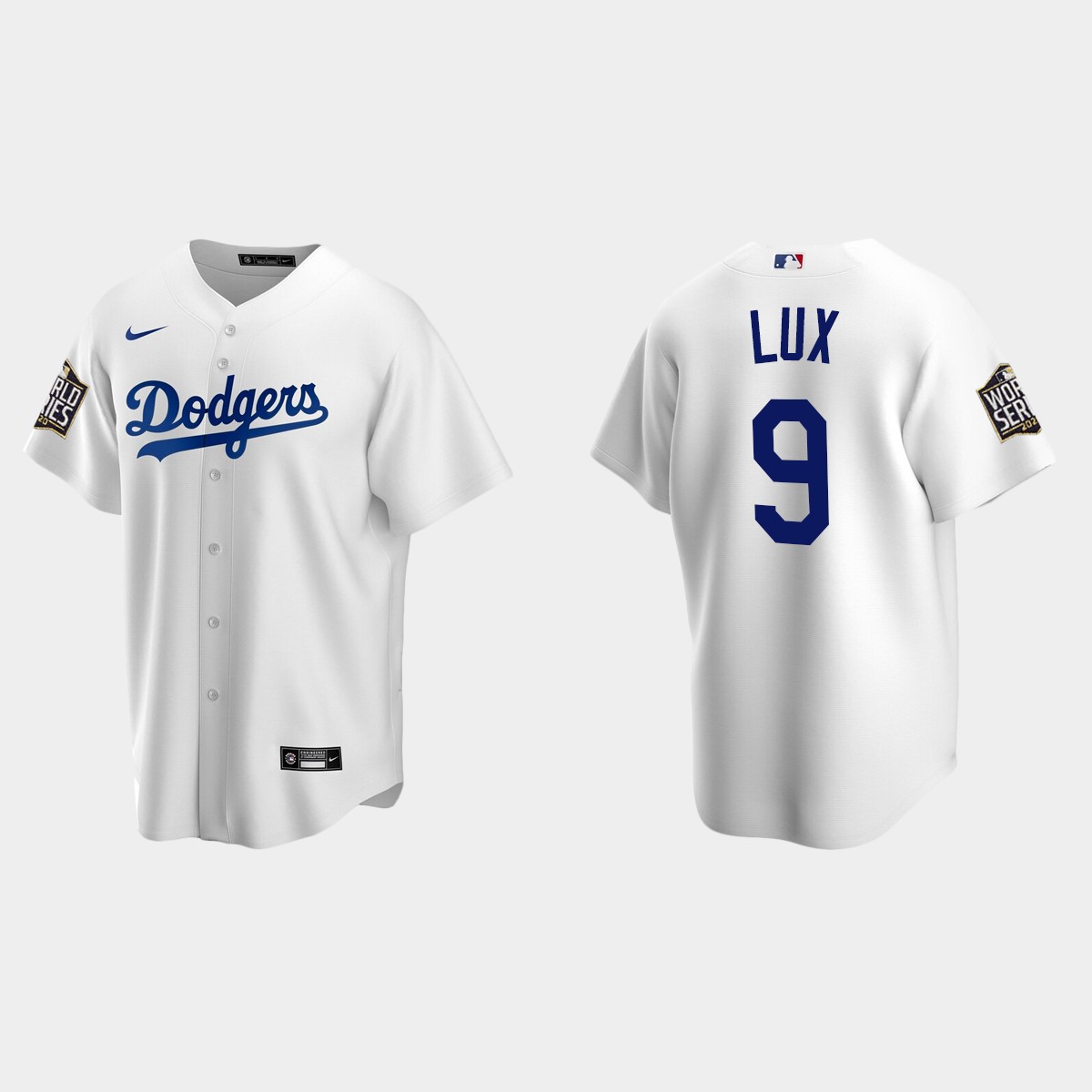 Youth Los Angeles Dodgers #9 Gavin Lux 2020 World Series Home Jersey - White