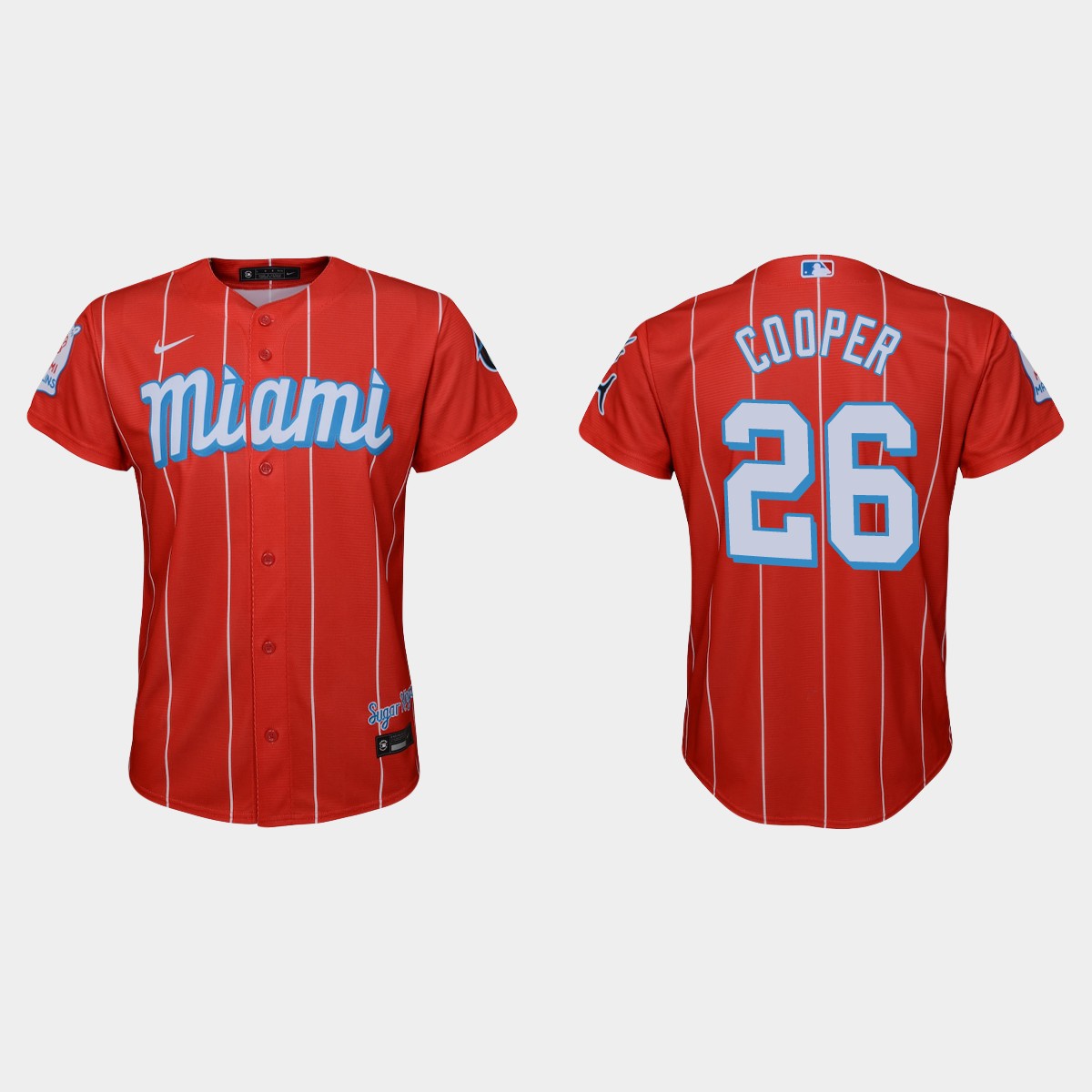 Youth Miami Marlins #26 Garrett Cooper Red 2021 City Connect Jersey