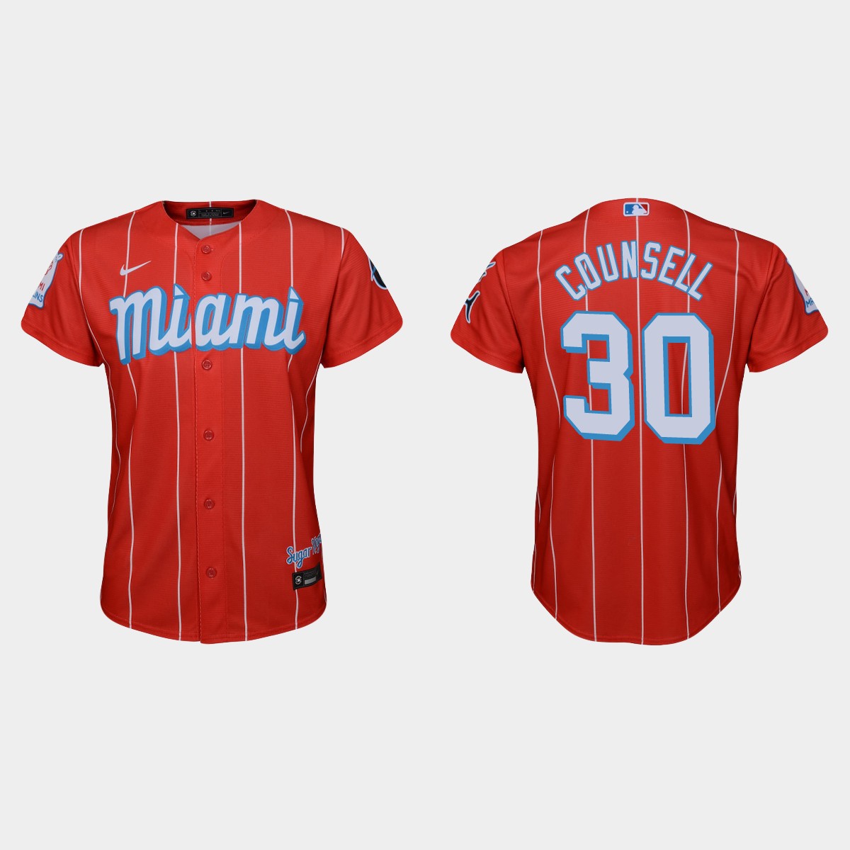Youth Miami Marlins #30 Craig Counsell Red 2021 City Connect Jersey