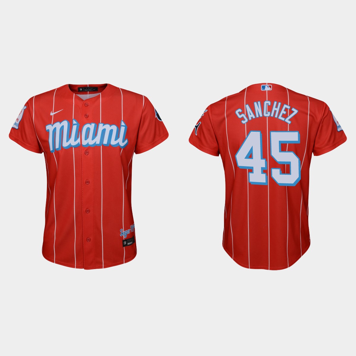 Youth Miami Marlins #45 Sixto Sanchez Red 2021 City Connect Jersey