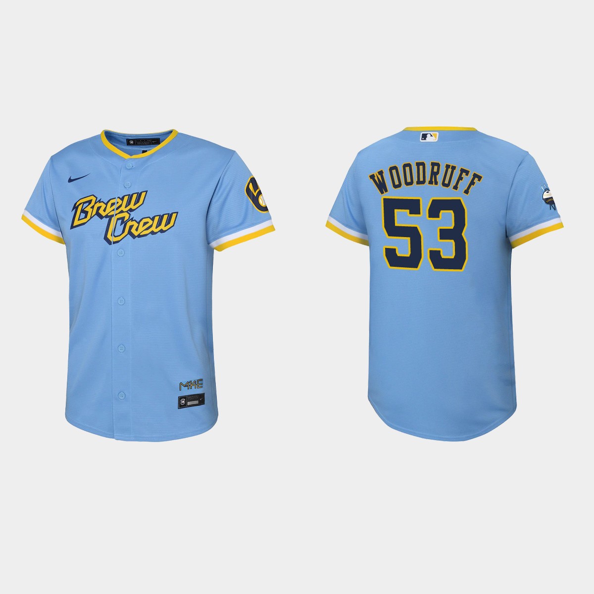 Youth Milwaukee Brewers Brandon Woodruff Powder Blue 2022 City Connect Jersey