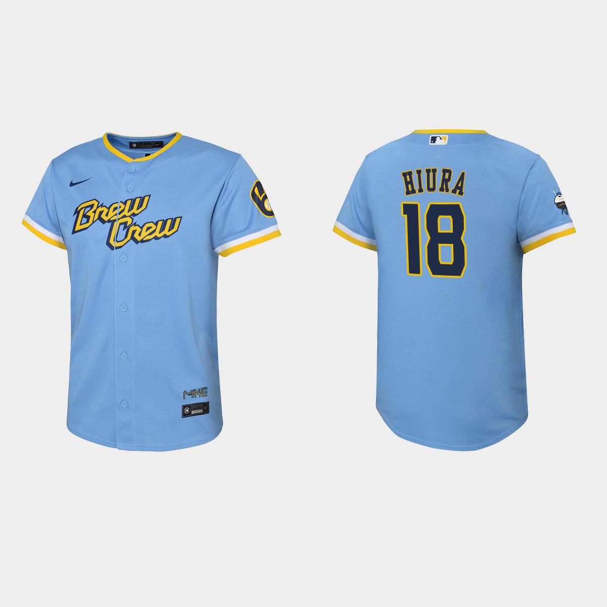 Youth Milwaukee Brewers Keston Hiura Powder Blue 2022 City Connect Jersey