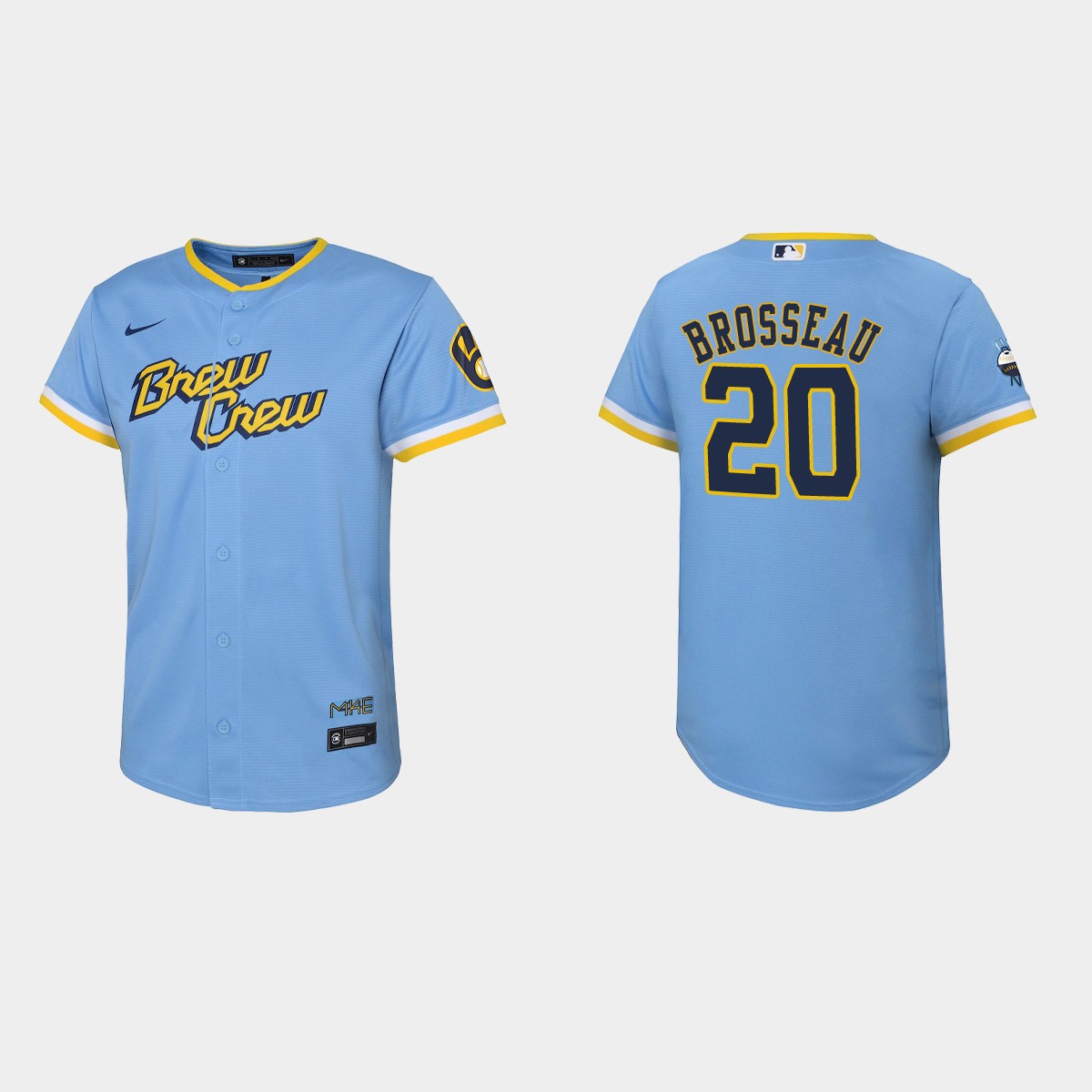 Youth Milwaukee Brewers Mike Brosseau Powder Blue 2022 City Connect Jersey
