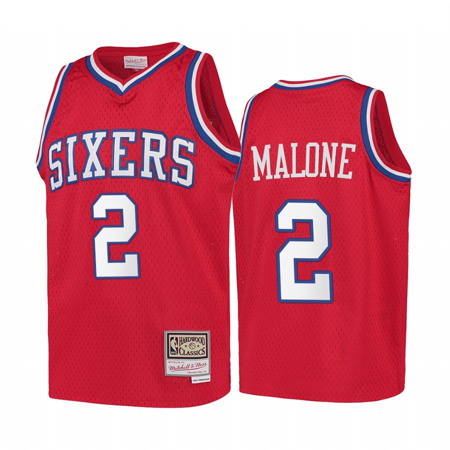 Youth Moses Malone Philadelphia 76ers Hardwood Classics Kids Jersey - Red