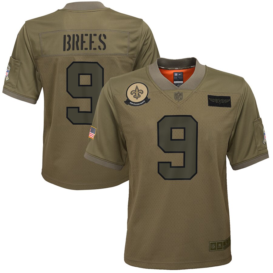 Youth New Orleans Saints #9 Drew Brees Camo 2019 Salute To Service Game Jersey