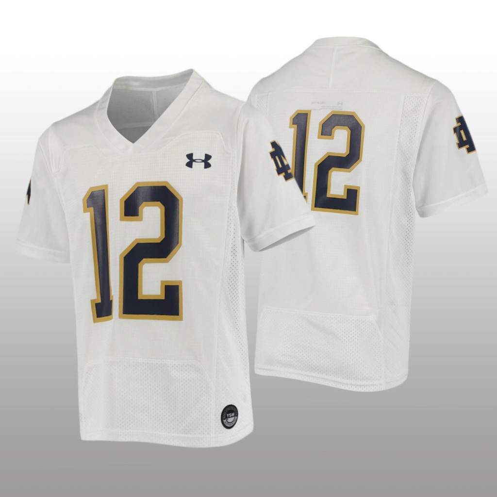 Youth Notre Dame Fighting Irish #12 Finished White Jersey