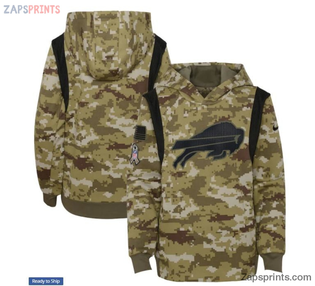 Youth Olive Buffalo Bills 2021 Salute To Service Therma Performance Pullover Hoodie