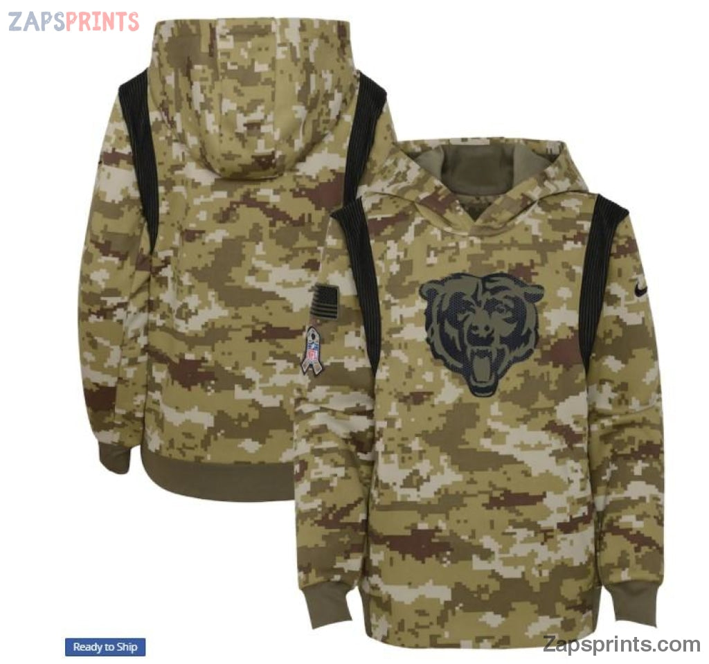 Youth Olive Chicago Bears 2021 Salute To Service Therma Performance Pullover Hoodie