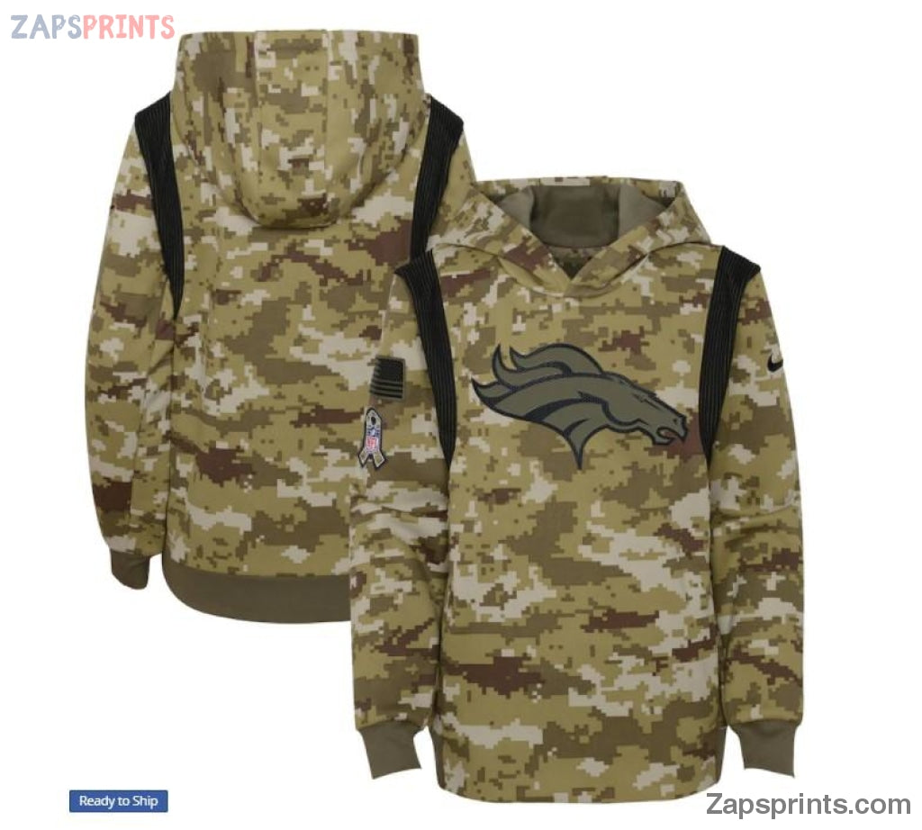 Youth Olive Denver Broncos 2021 Salute To Service Therma Performance Pullover Hoodie