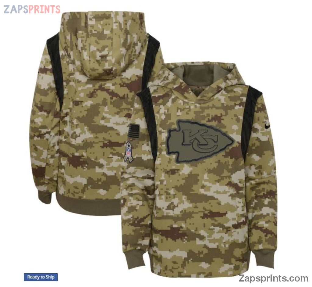 Youth Olive Kansas City Chiefs 2021 Salute To Service Therma Performance Pullover Hoodie