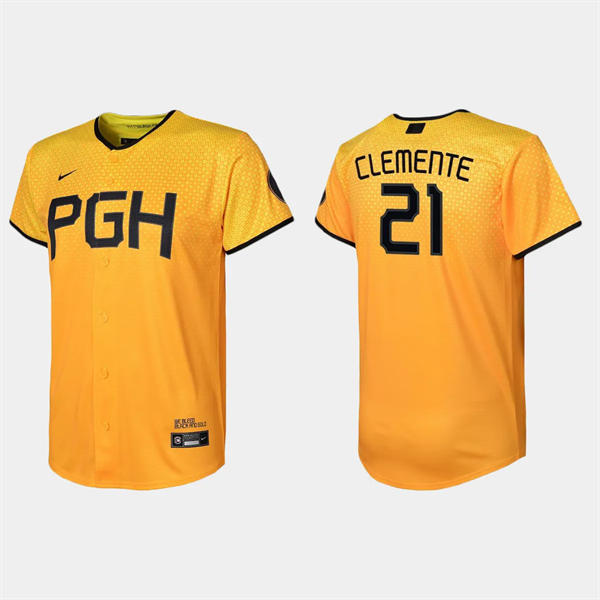 Youth Pittsburgh Pirates Roberto Clemente Gold 2023 City Connect Replica Jersey