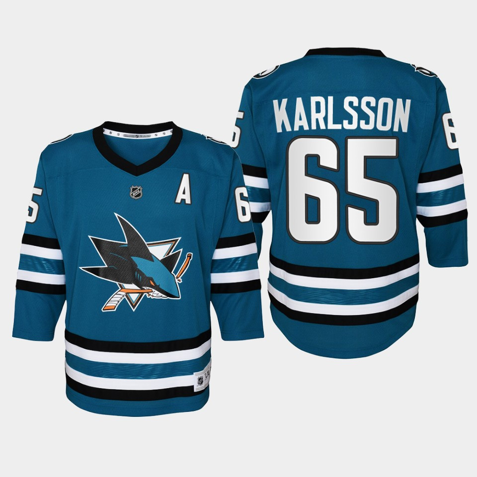 Youth San Jose Sharks Erik Karlsson 65 Home 2022-23 Stitched Jersey Teal