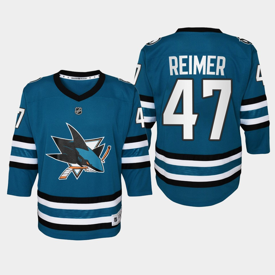 Youth San Jose Sharks James Reimer 47 Home 2022-23 Stitched Jersey Teal