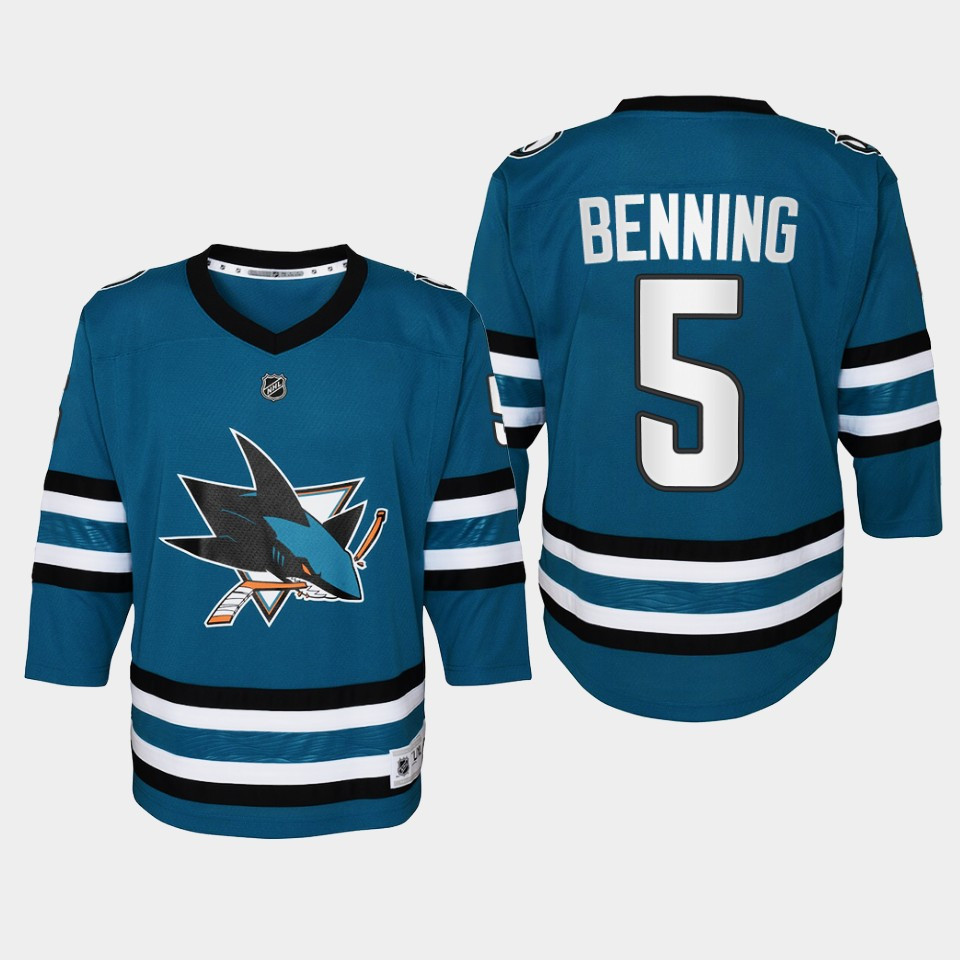 Youth San Jose Sharks Matt Benning 5 Home 2022-23 Stitched Jersey Teal