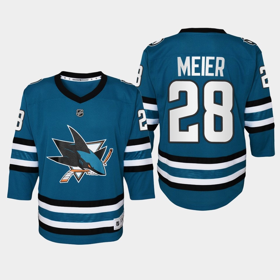 Youth San Jose Sharks Timo Meier 28 Home 2022-23 Stitched Jersey Teal