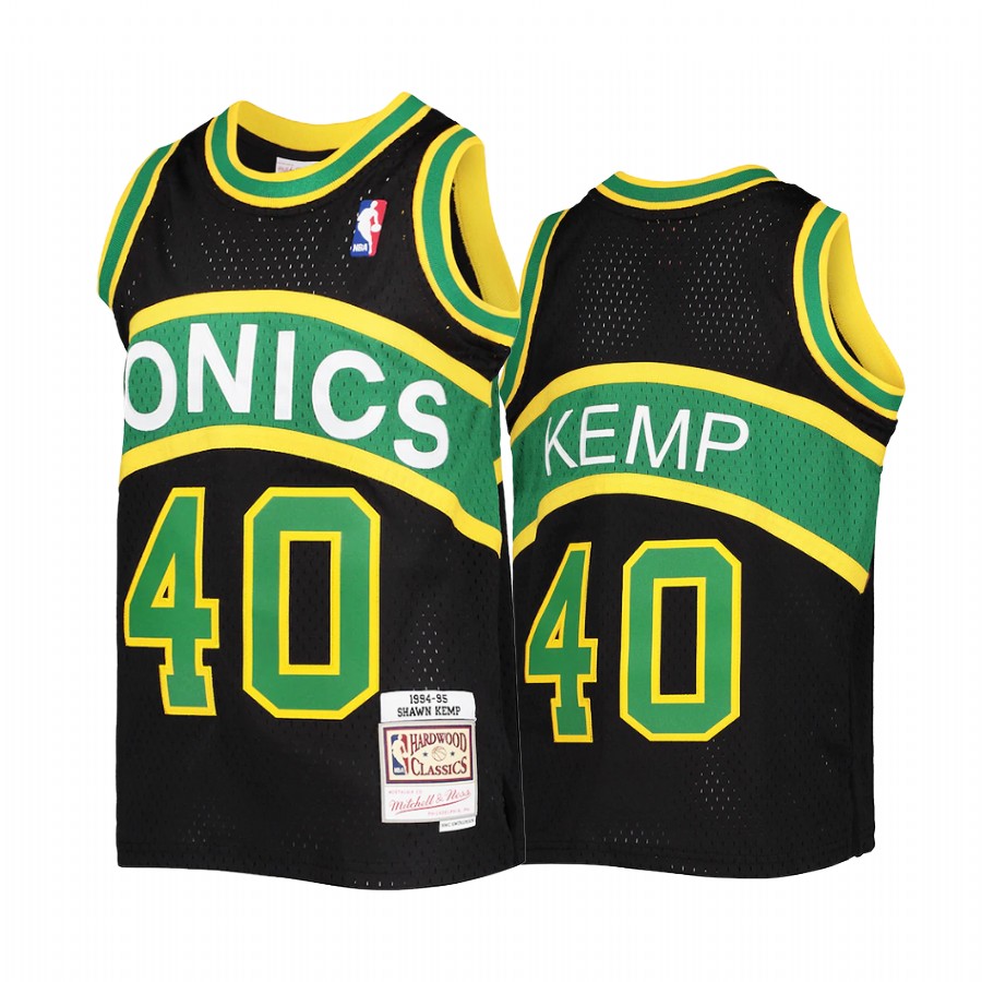 Youth Shawn Kemp Seattle SuperSonics Black Reload Jersey Throwback