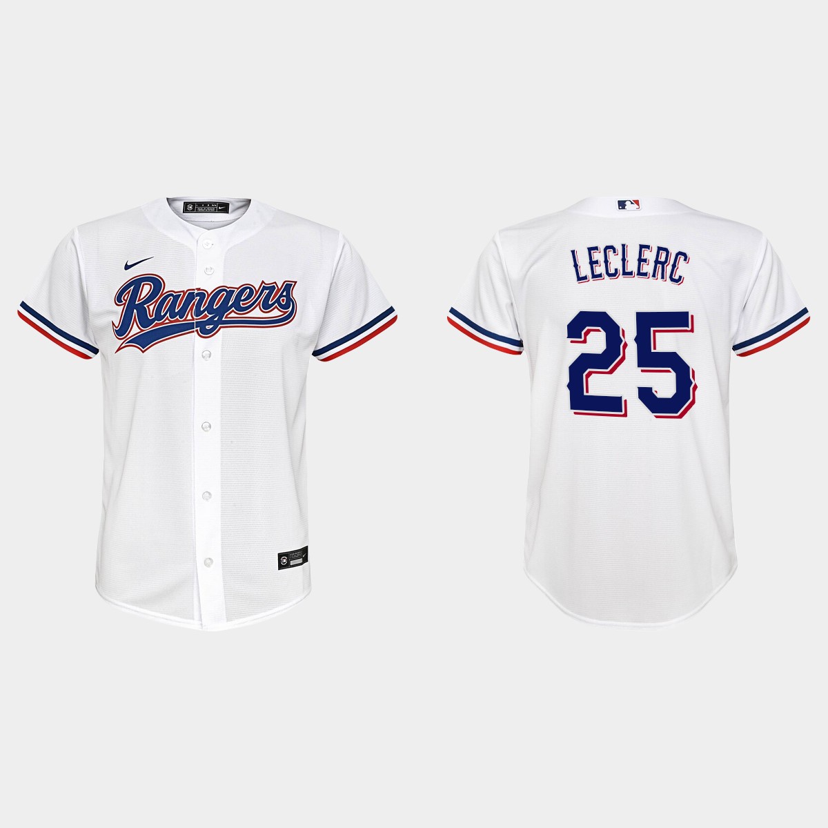 Youth Texas Rangers #25 Jose Leclerc White Home Jersey