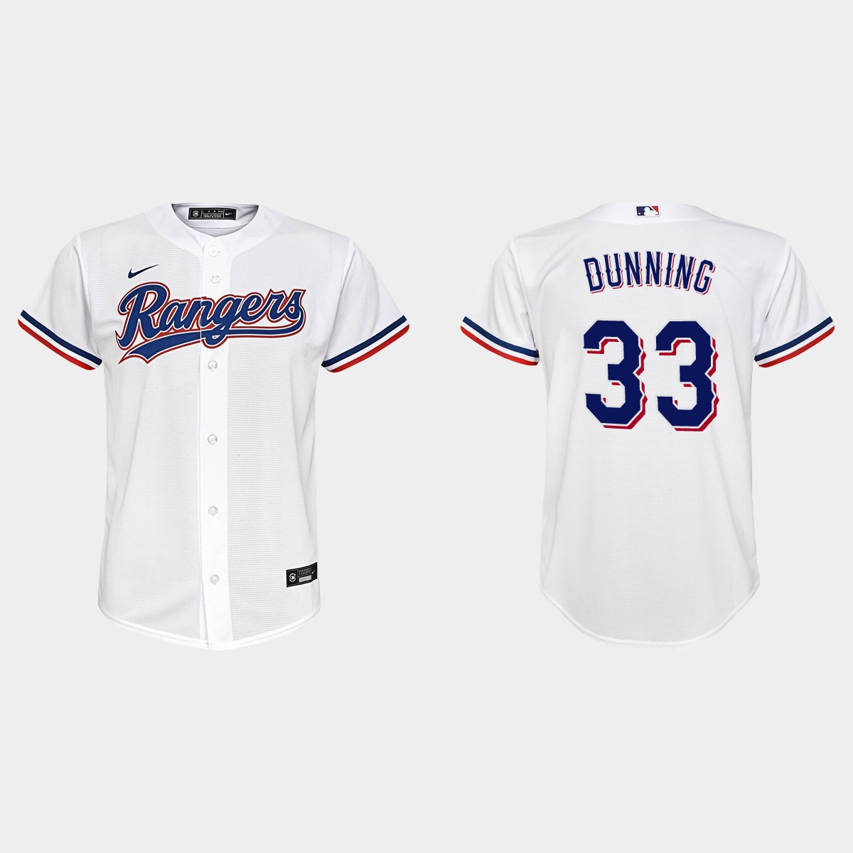 Youth Texas Rangers #33 Dane Dunning White Home Jersey