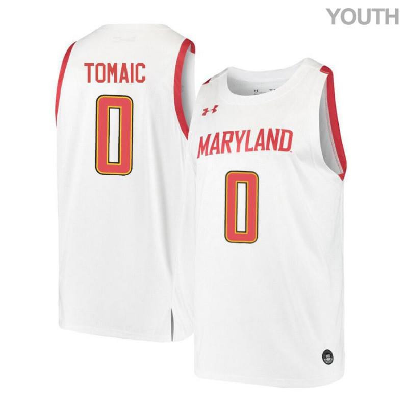 Youth Under Armour 0 Joshua Tomaic White Retro Maryland Terrapins Basketball Stitched Jersey