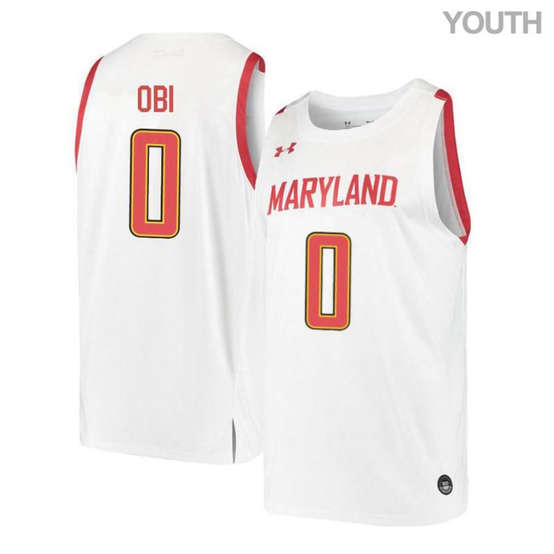 Youth Under Armour 0 Sean Obi White Retro Maryland Terrapins Basketball Stitched Jersey