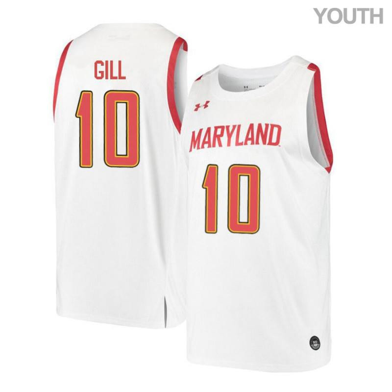 Youth Under Armour 10 LG Gill White Retro Maryland Terrapins Basketball Stitched Jersey