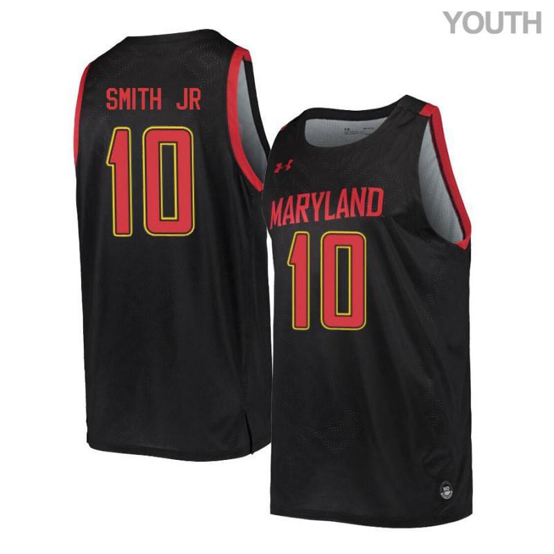Youth Under Armour 10 Serrel Smith Jr Black Retro Maryland Terrapins Basketball Stitched Jersey