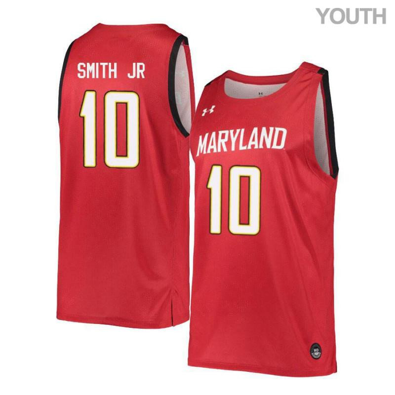 Youth Under Armour 10 Serrel Smith Jr Red Retro Maryland Terrapins Basketball Stitched Jersey