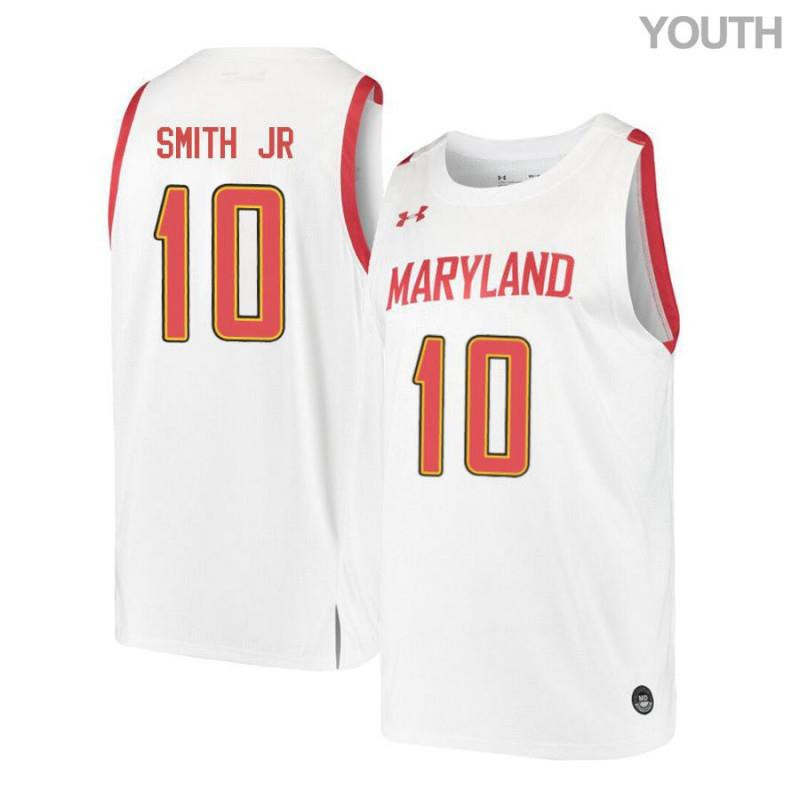 Youth Under Armour 10 Serrel Smith Jr White Retro Maryland Terrapins Basketball Stitched Jersey