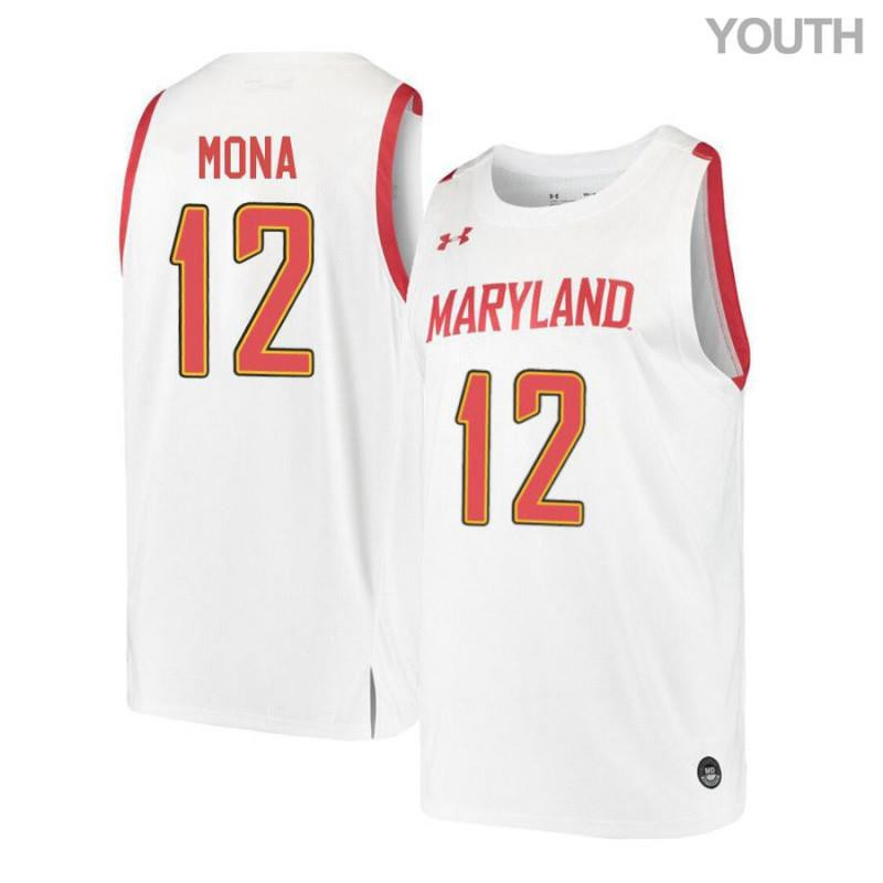 Youth Under Armour 12 Reese Mona White Retro Maryland Terrapins Basketball Stitched Jersey