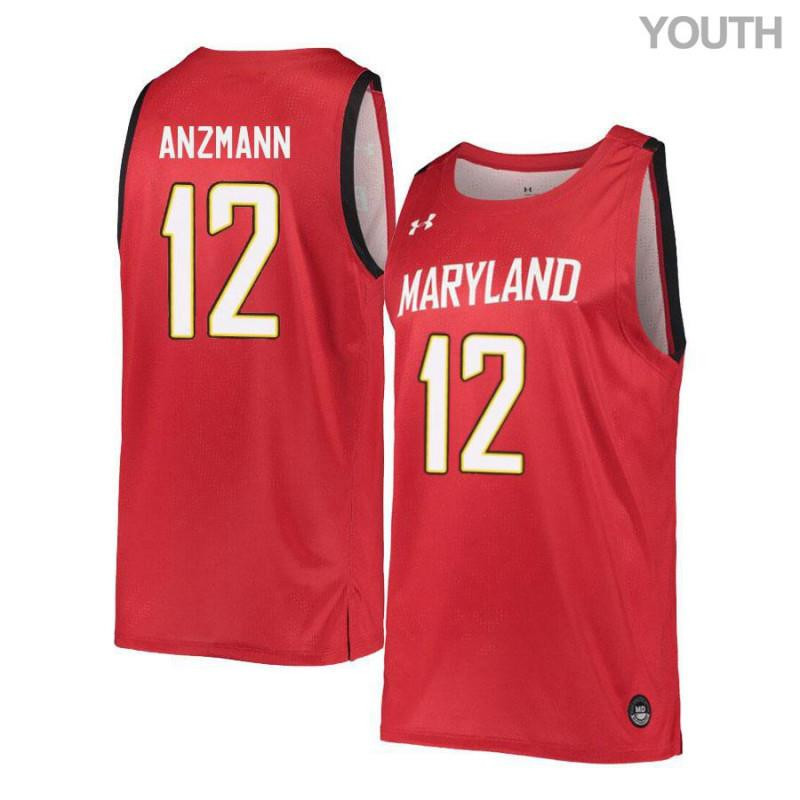 Youth Under Armour 12 Trevor Anzmann Red Retro Maryland Terrapins Basketball Stitched Jersey
