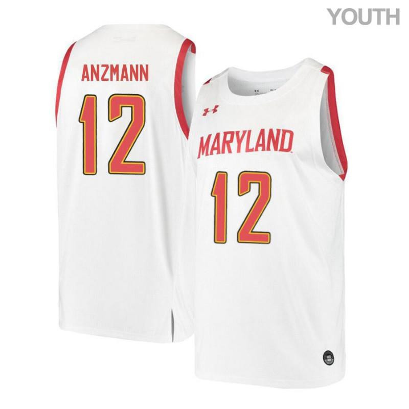 Youth Under Armour 12 Trevor Anzmann White Retro Maryland Terrapins Basketball Stitched Jersey
