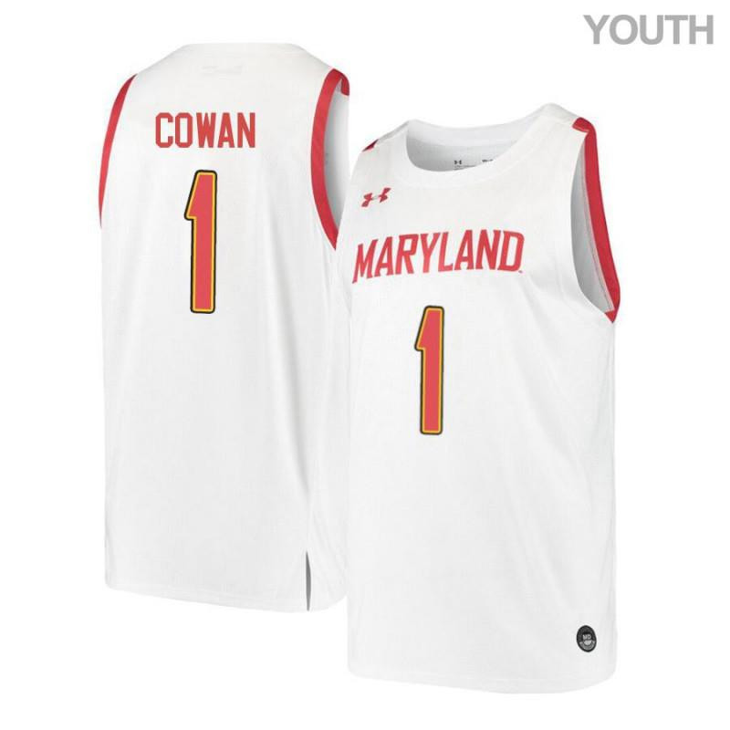 Youth Under Armour 1 Anthony Cowan White Retro Maryland Terrapins Basketball Stitched Jersey