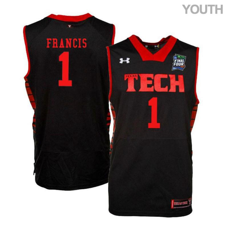 Youth Under Armour 1 Brandone Francis Black Texas Tech Red Raiders Basketball Stitched Jersey