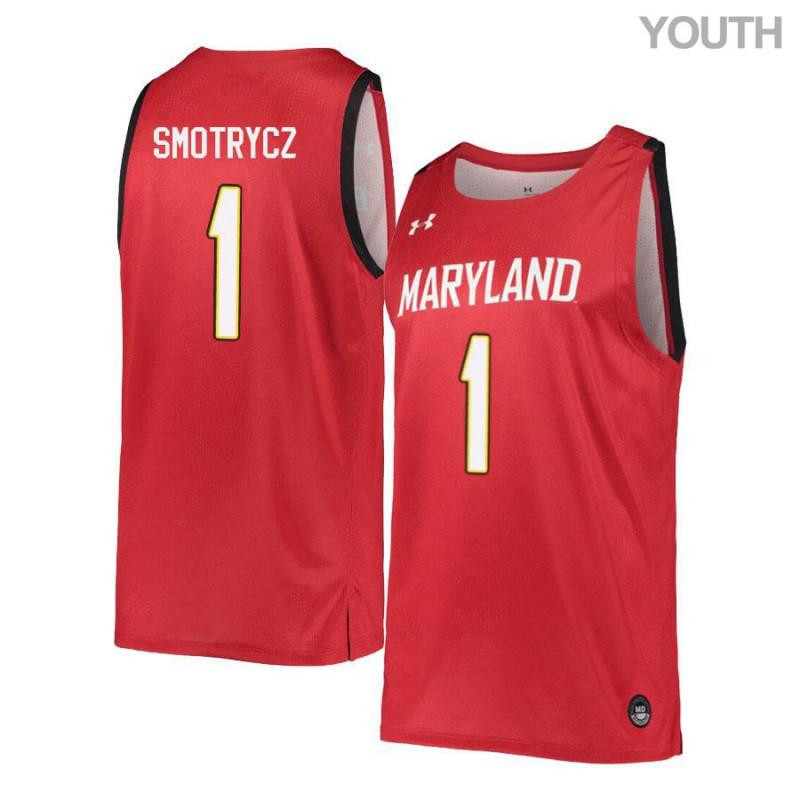 Youth Under Armour 1 Evan Smotrycz Red Retro Maryland Terrapins Basketball Stitched Jersey