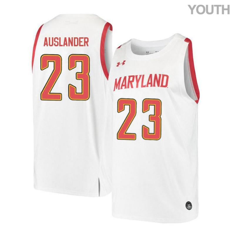 Youth Under Armour 23 Kent Auslander White Retro Maryland Terrapins Basketball Stitched Jersey