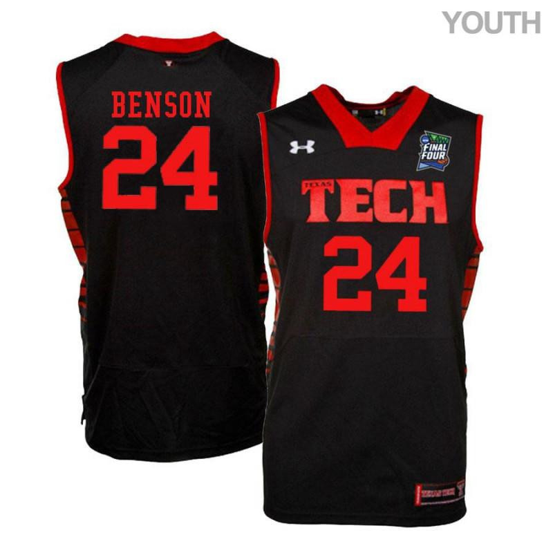 Youth Under Armour 24 Avery Benson Black Texas Tech Red Raiders Basketball Stitched Jersey