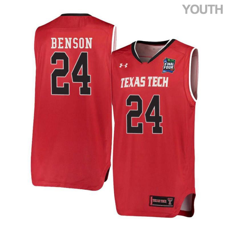 Youth Under Armour 24 Avery Benson Red Texas Tech Red Raiders Basketball Stitched Jersey