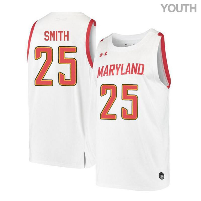 Youth Under Armour 25 Jalen Smith White Retro Maryland Terrapins Basketball Stitched Jersey