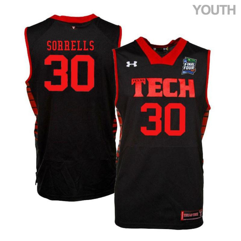 Youth Under Armour 30 Andrew Sorrells Black Texas Tech Red Raiders Basketball Stitched Jersey